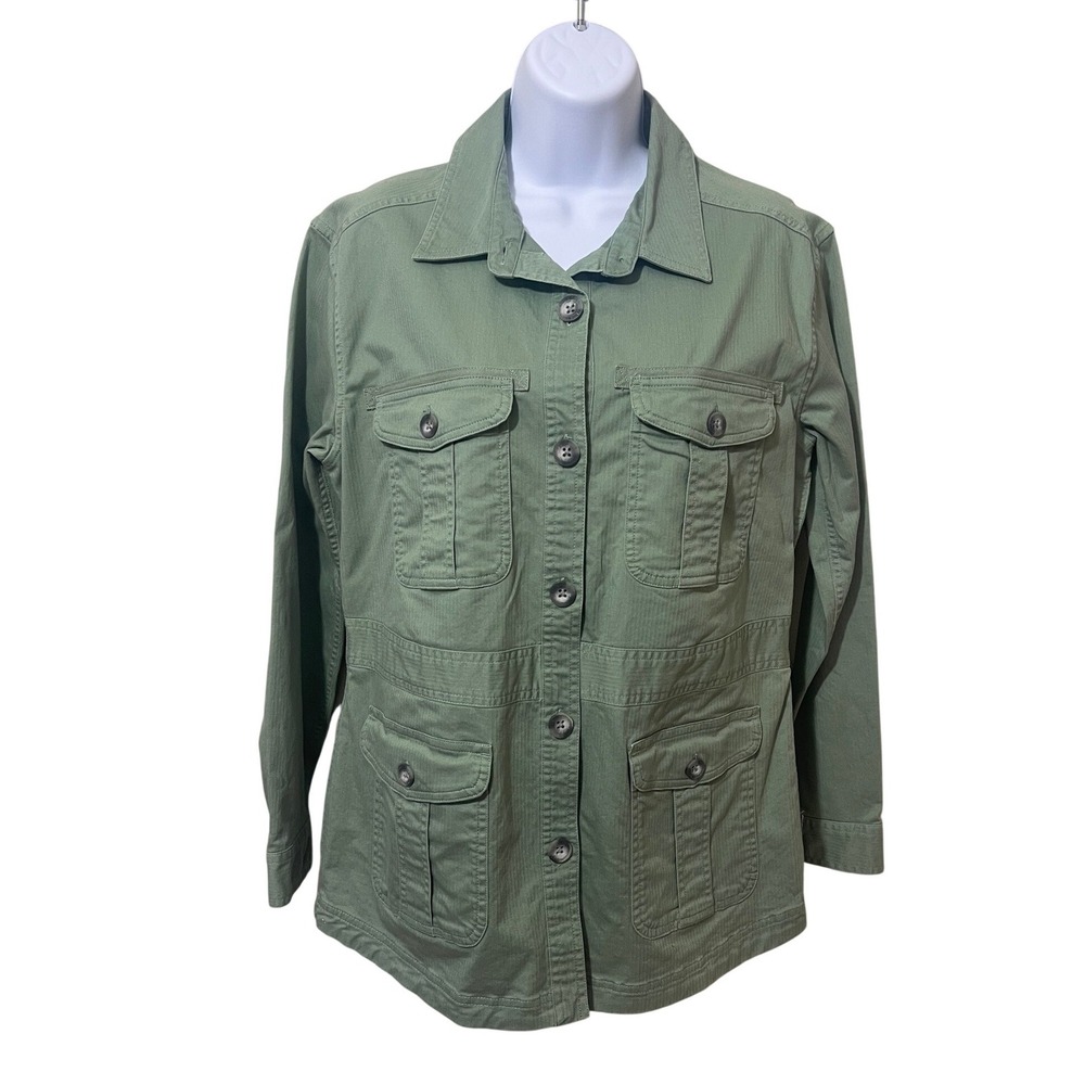 Eddie Bauer Womens Olive Military Green Cotton Canvas Utility Field Jacket Small